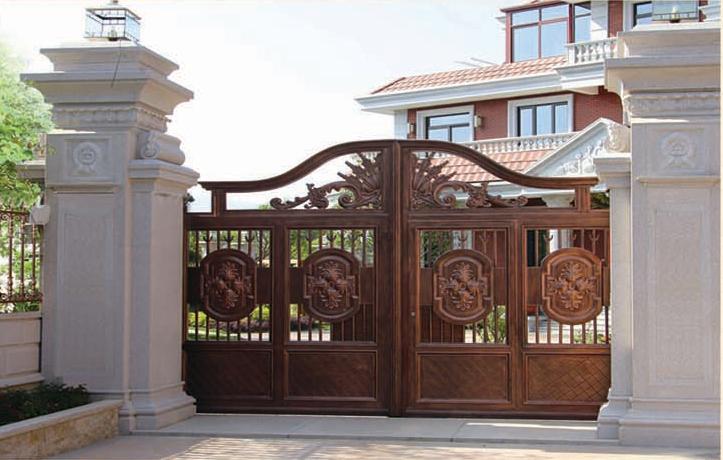 天津河北区定做铝艺大门铸铝平开门电动铝门