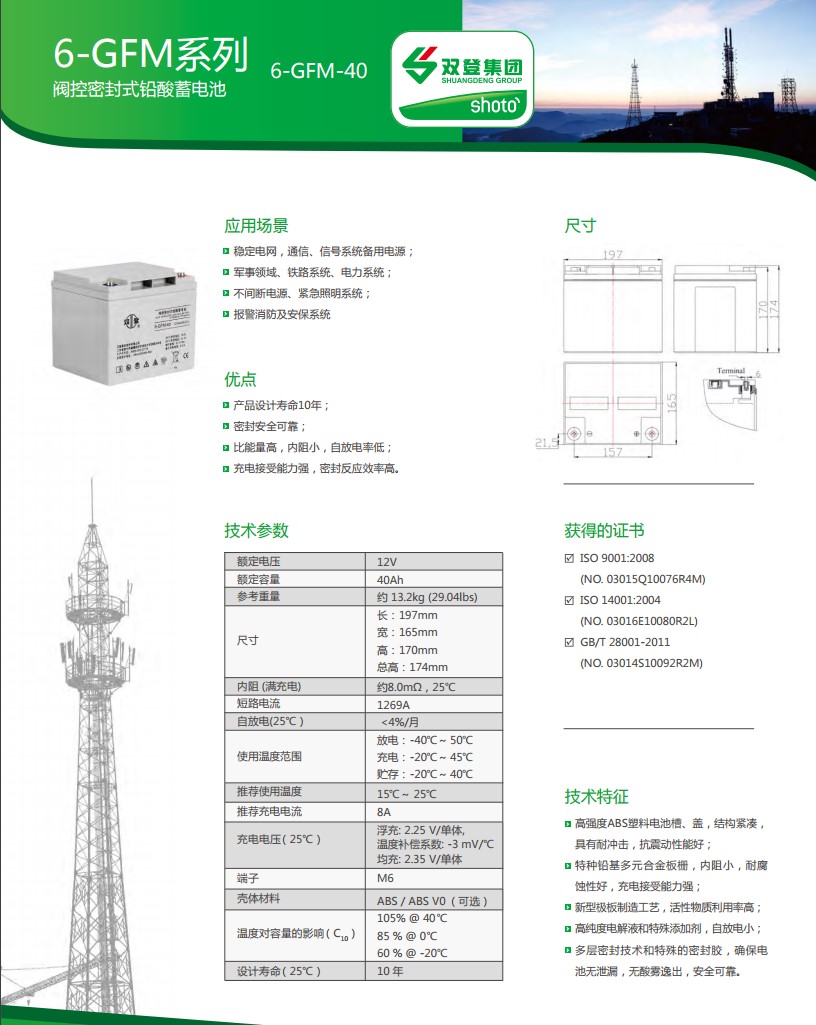 双登蓄电池12V40AH现货报价