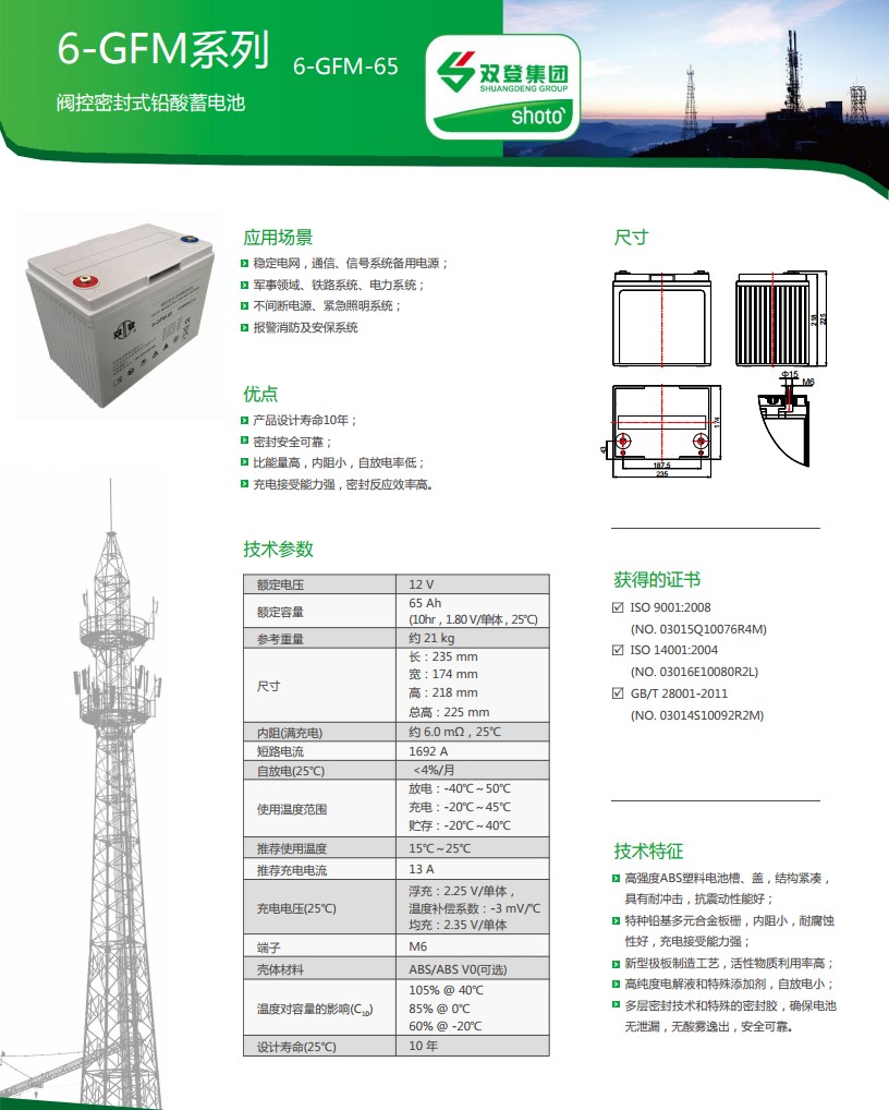 双登蓄电池12V65AH报价咨询