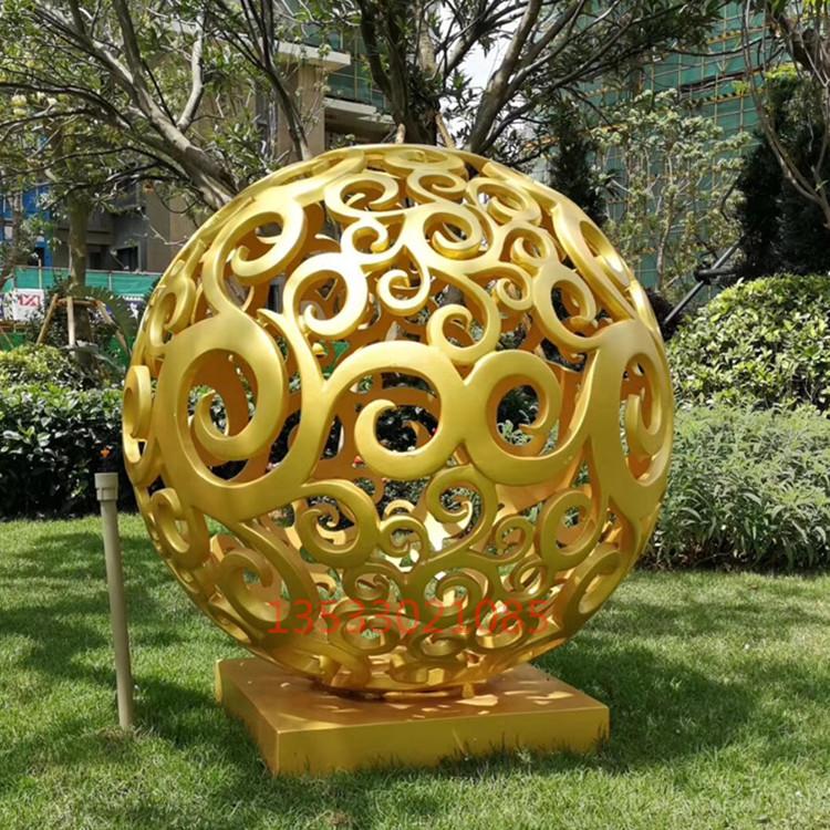 定制园林景观圆球风水球雕塑_商场广场玻璃钢镂空球雕塑厂家