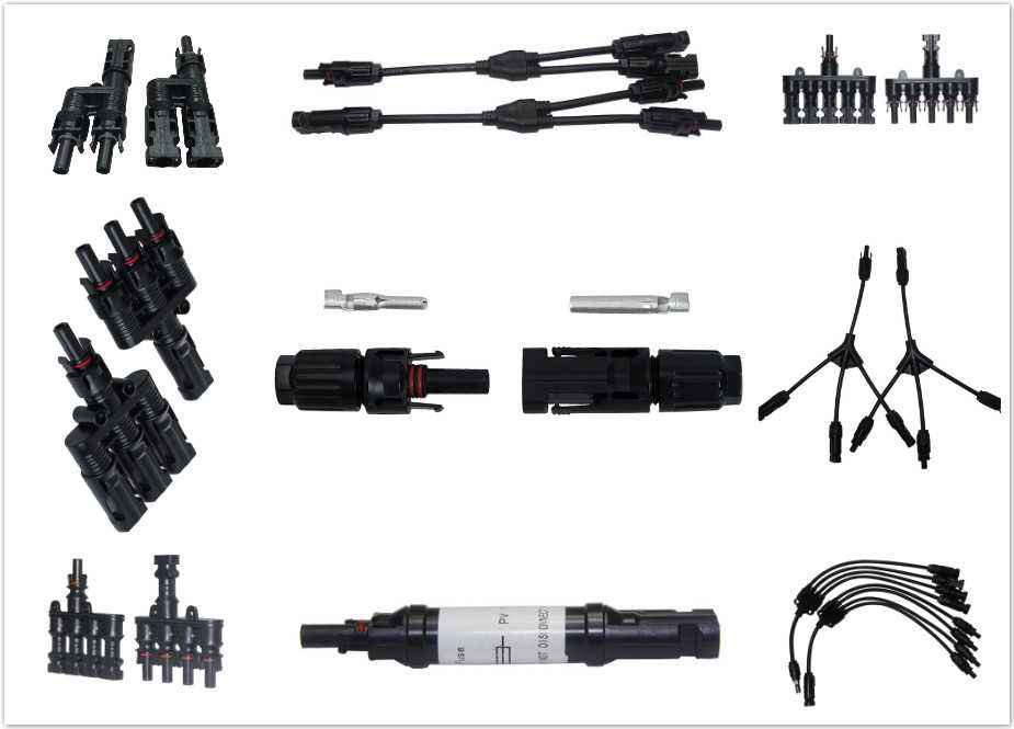 MC4太阳能光伏连接器Y型四通插头电池板组件并联接头一分三转接头