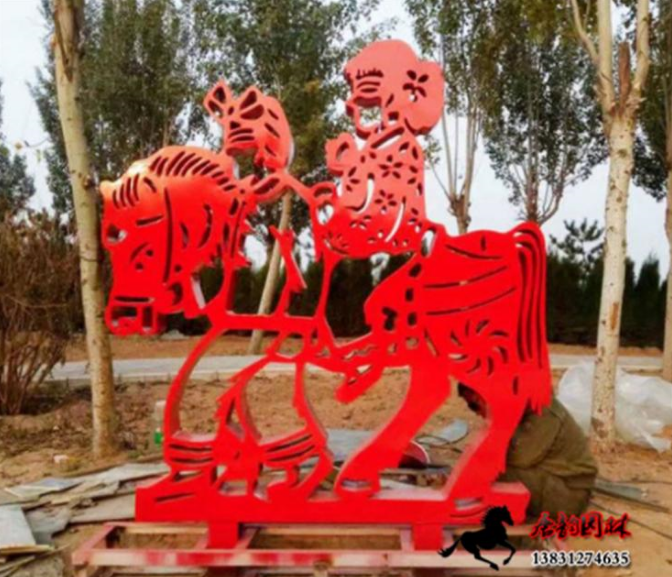 不锈钢中国红剪纸雕塑