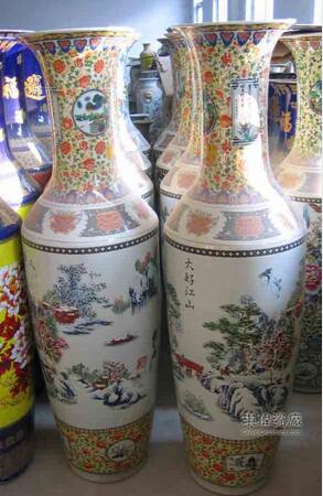 高档礼品陶瓷大花瓶手绘大好江山 景德镇大花瓶定制订做厂家