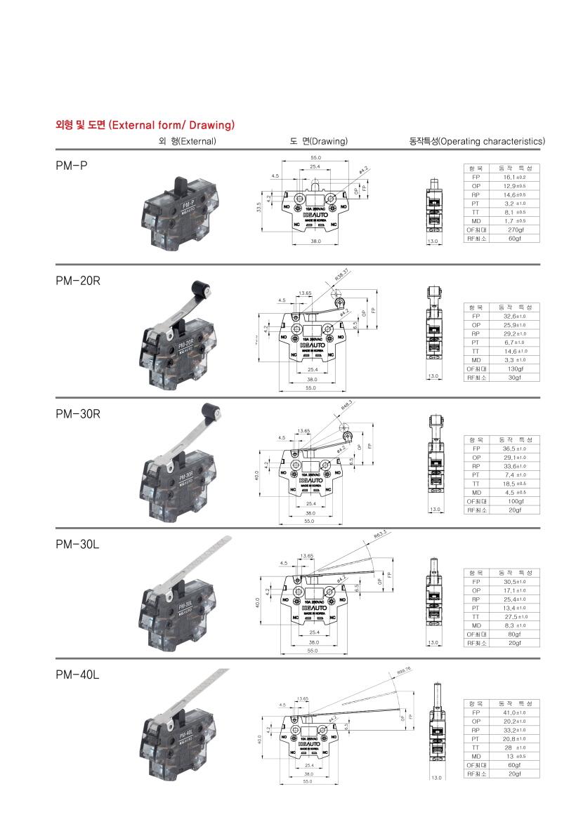 筠连县KG AUTO点微动开关PM-20P,PM-20R,PM-20L,PM-30P,PM-30R,