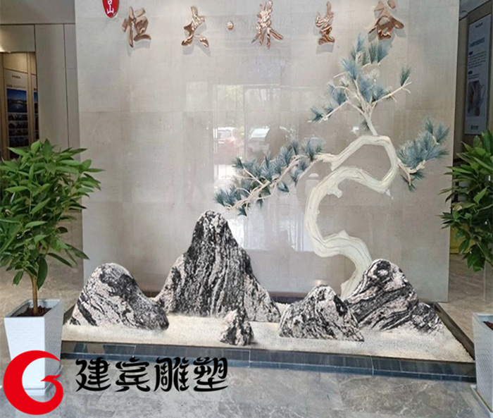小型枯山水山型片石雪浪切片石组合展示