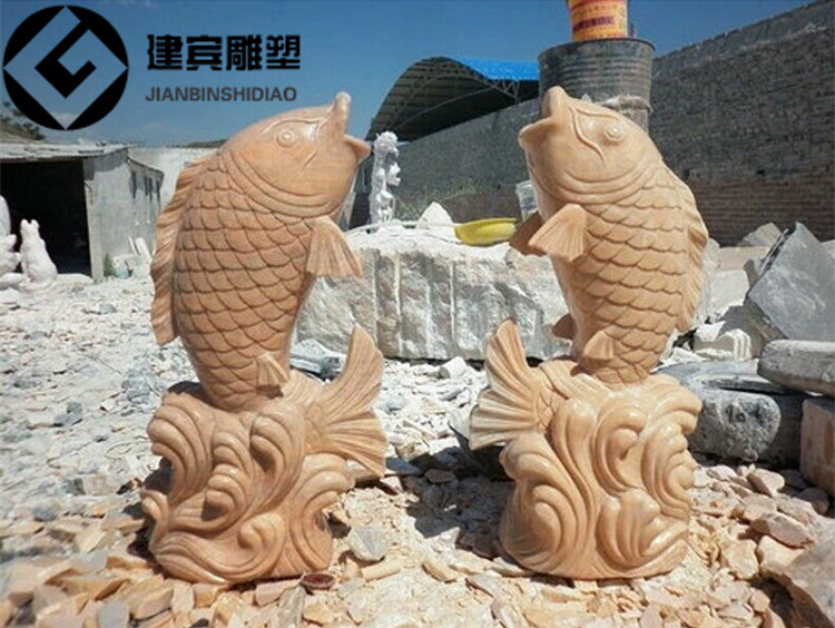鲤鱼石雕商家石头喷水鱼雕塑水景摆件石雕