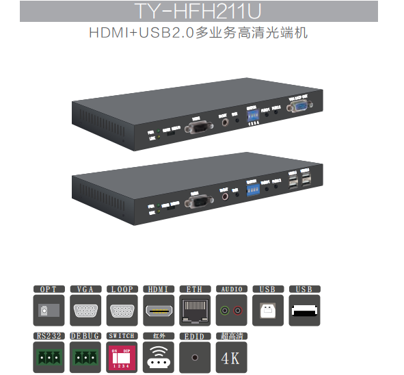 4K超高清多业务HDMI/VGA多格式光端机TY-HFH211U